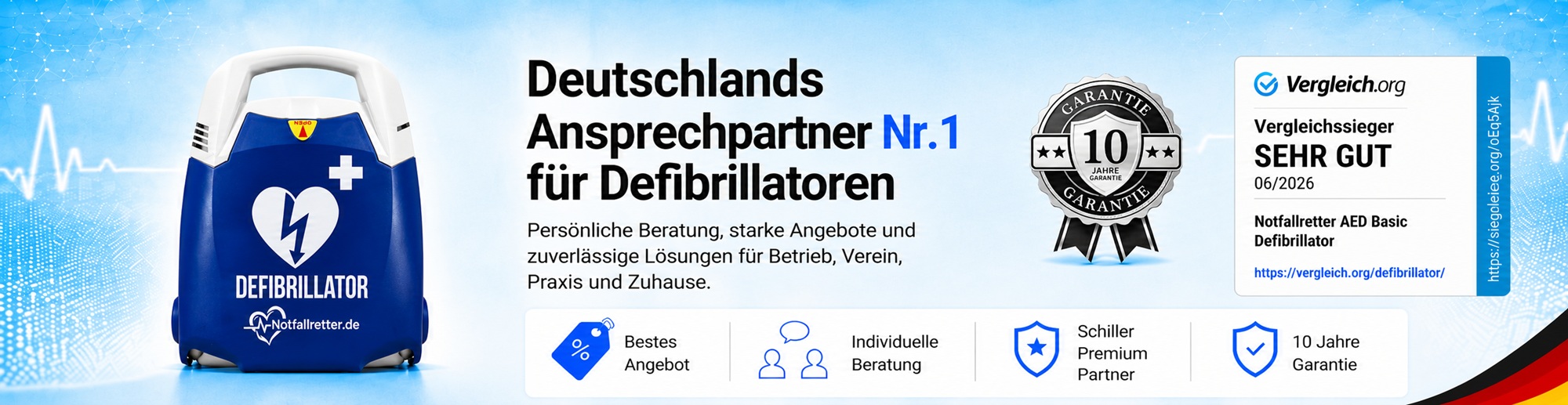 Notfallretter.de ist Ihr Ansprechpartner für Defibrillatoren in Deutschland mit persönlicher Beratung und passenden Angeboten für Betrieb, Praxis, Verein, Gemeinde und Zuhause.