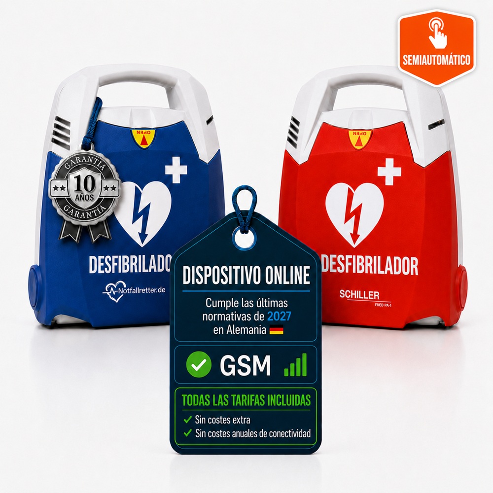 Desfibrilador DESA Net semiautomático Notfallretter.de con conexión GSM y plataforma online LifeDataNet G2.